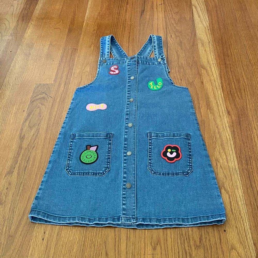 Stella McCartney Blue Denim Overalls with Colorful Patches